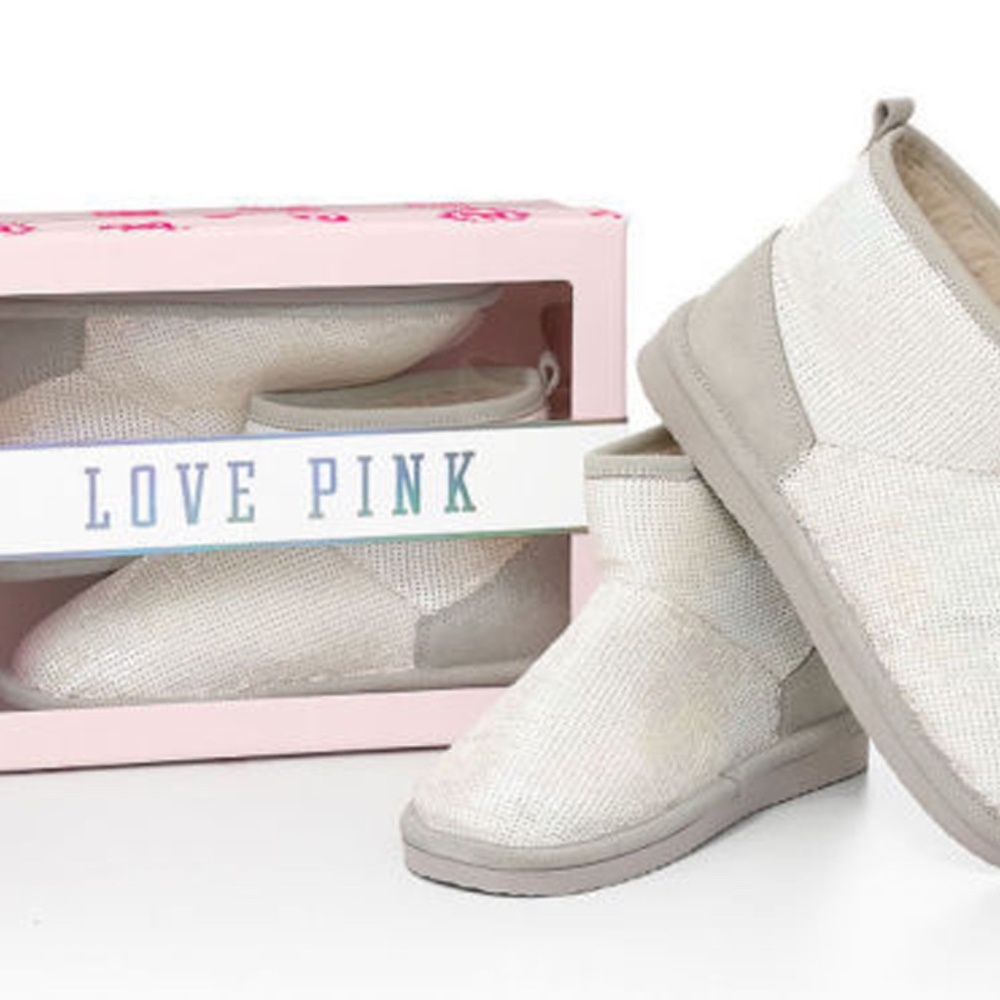 Victorias Secret PINK White Bling Fur Lined Mukluk